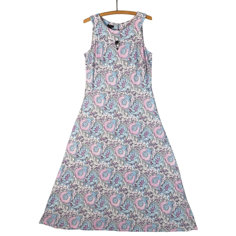 Talbots Plus Size X Maxi Dress Blue Pink Paisley Floral Cotton Modal Stretch